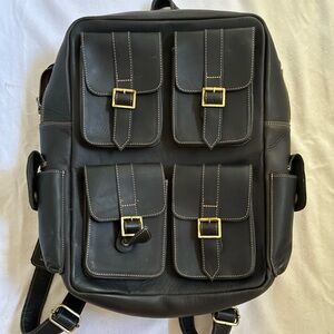 Black leather back pack riders bag